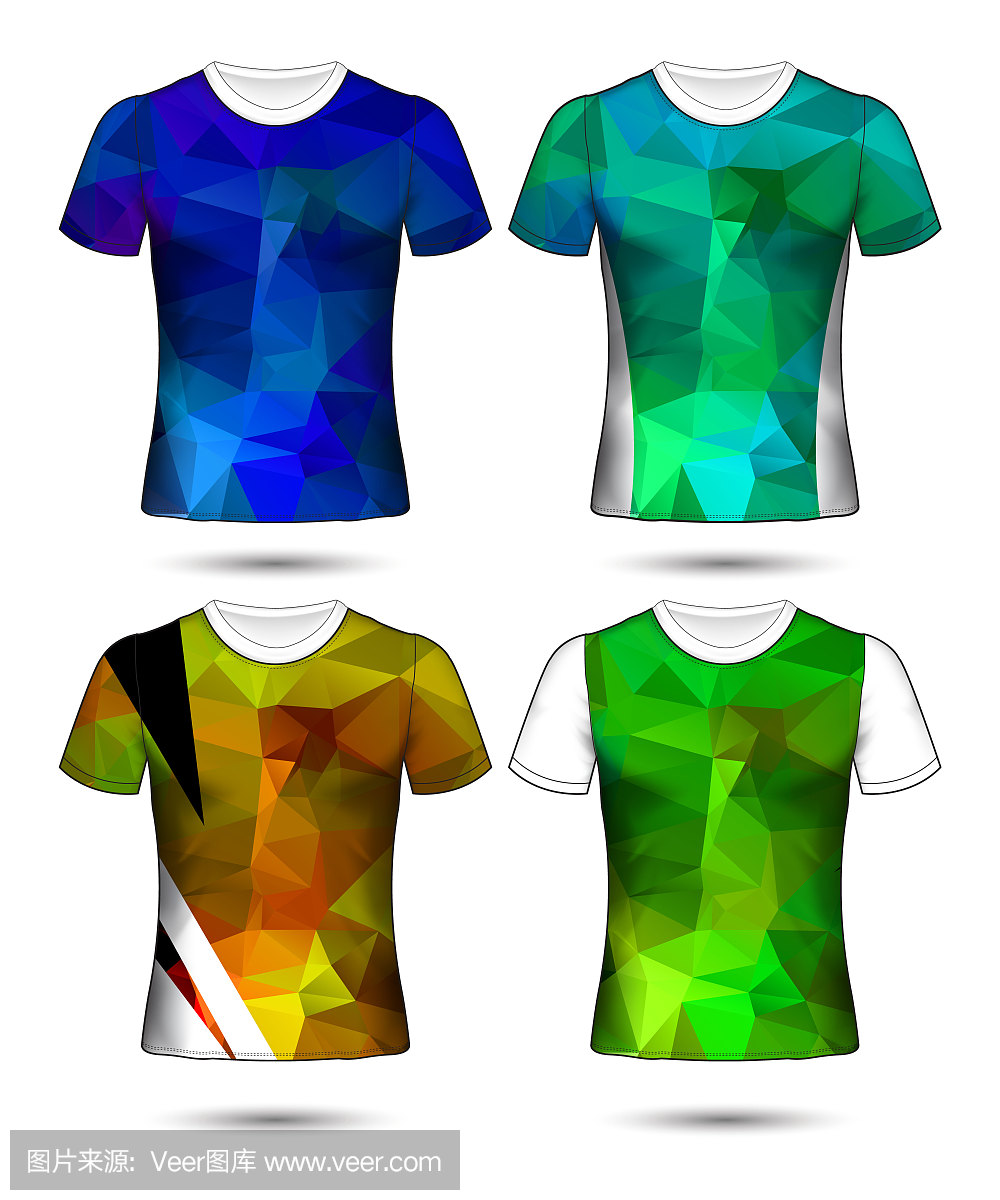 t恤模板抽象几何集合不同颜色多边形马赛克